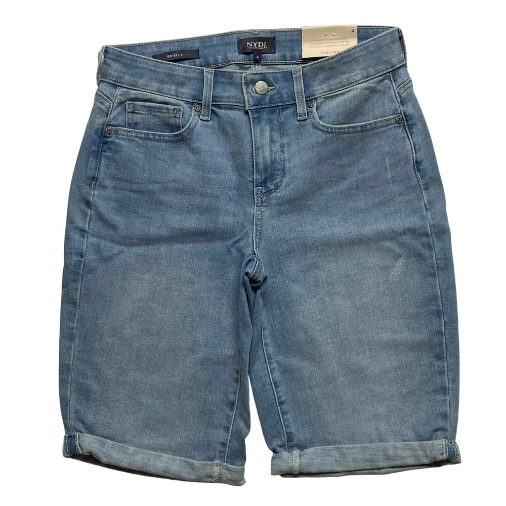 NYDJ‎ Briella Roll Cuff Denim Shorts Medium Blue Bermuda Size 4 NWT